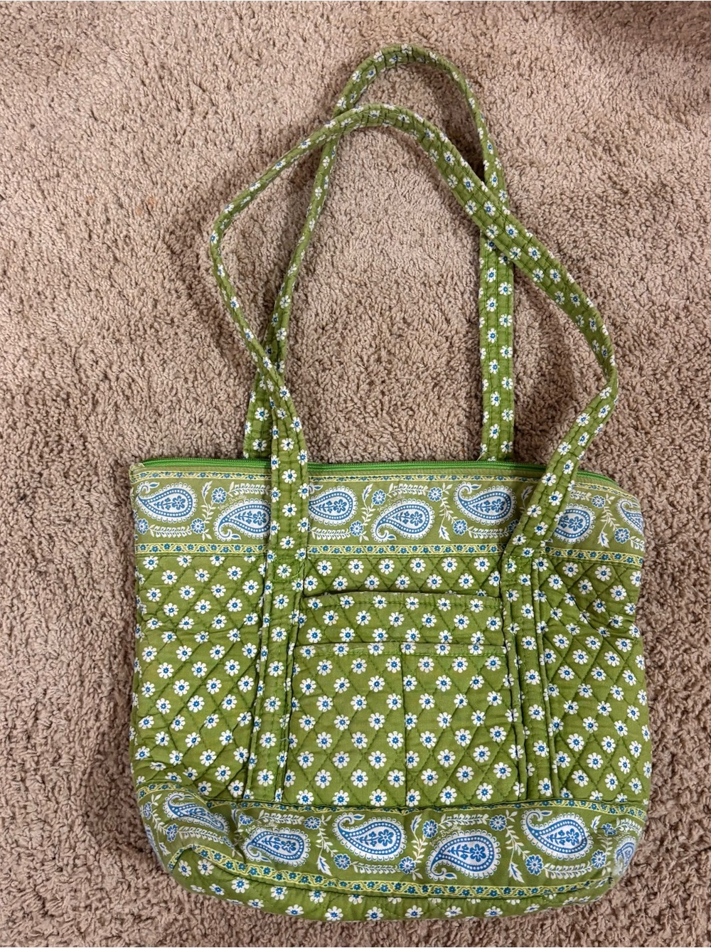 Vera Bradley Olive Green Quilted Paisley & Daisy Tote
